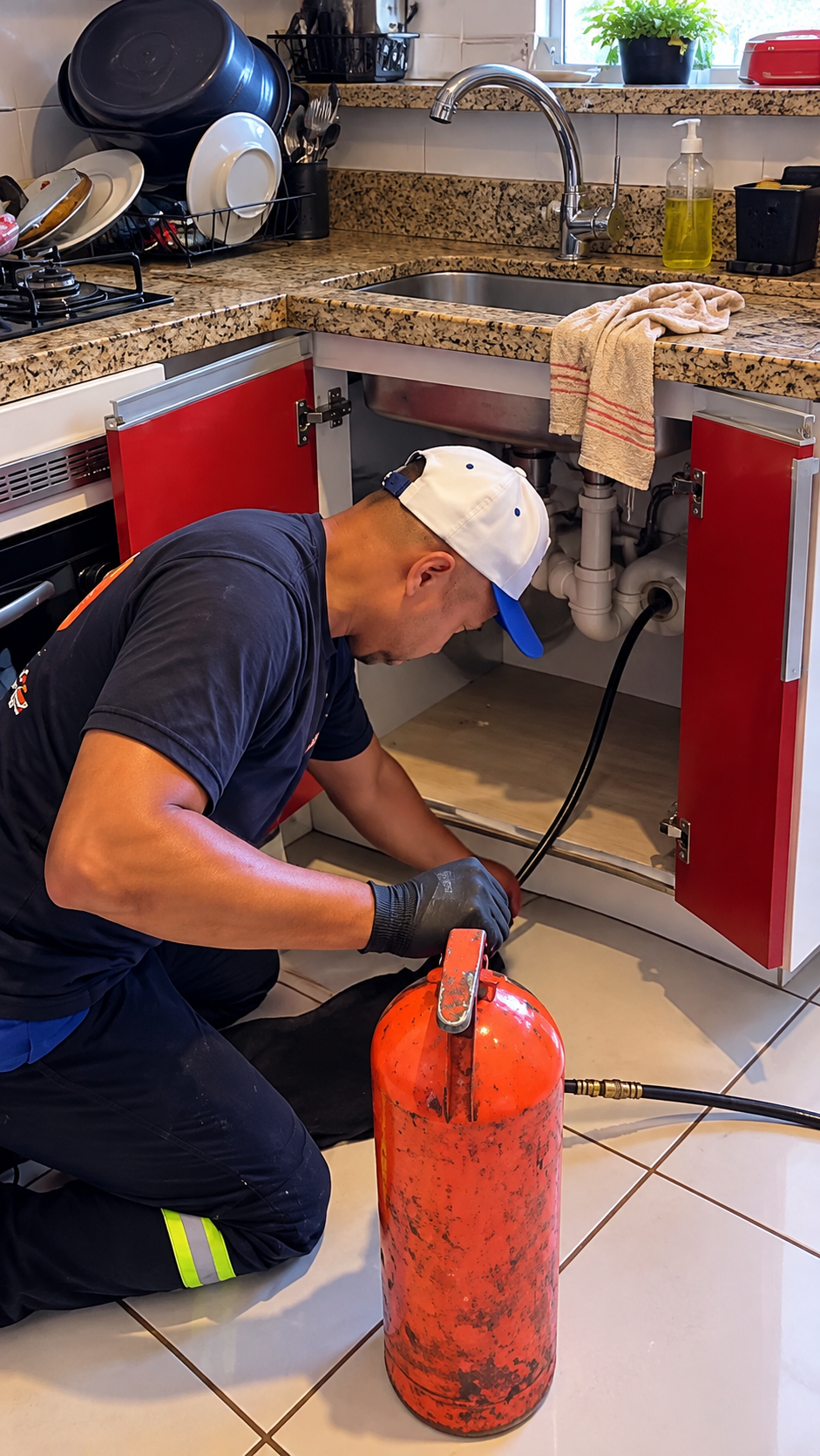 Profissional realizando serviço em instalação residencial